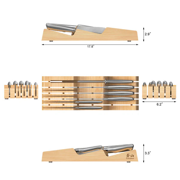 SANFORD 7-Piece German Steel Knife Set β Bamboo In-Drawer Tray