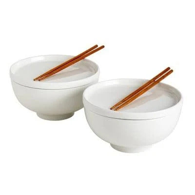 NEW Infuse Ceramic Ramen Bowl Set w/ Chopsticks – Missing 1 Lid/Plate