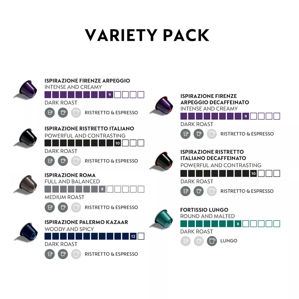 NEW Nespresso OriginalLine Dark Roast Variety Pack – 100 Coffee Capsules
