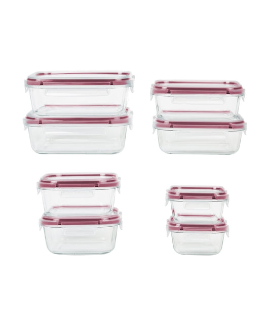 Sedona Kitchen 16-Pc. Fluted Glass Storage Set with Lid - Red