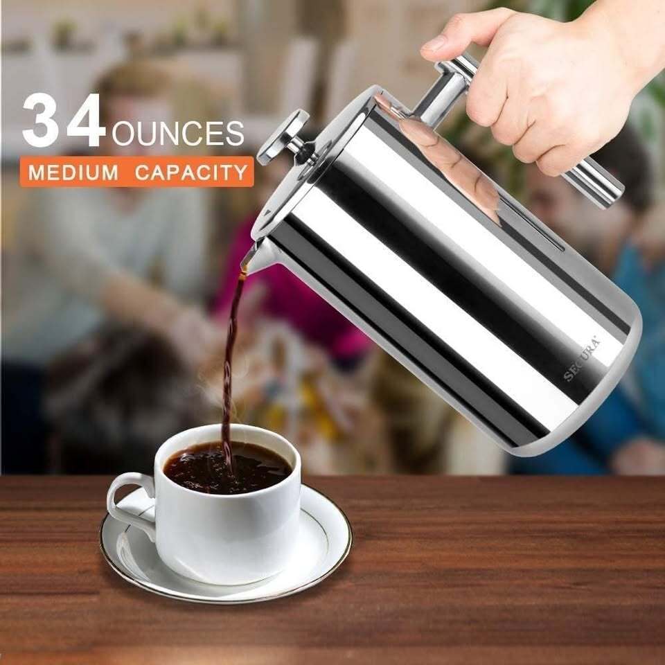 Secura 34oz Stainless Steel French Press Coffee Maker – Brand New
