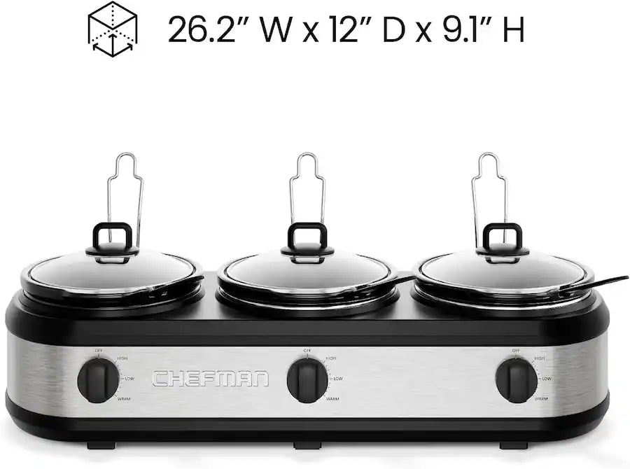 NEW MegaChef Triple Slow Cooker Buffet Server – 3 x 2.5QT Crocks