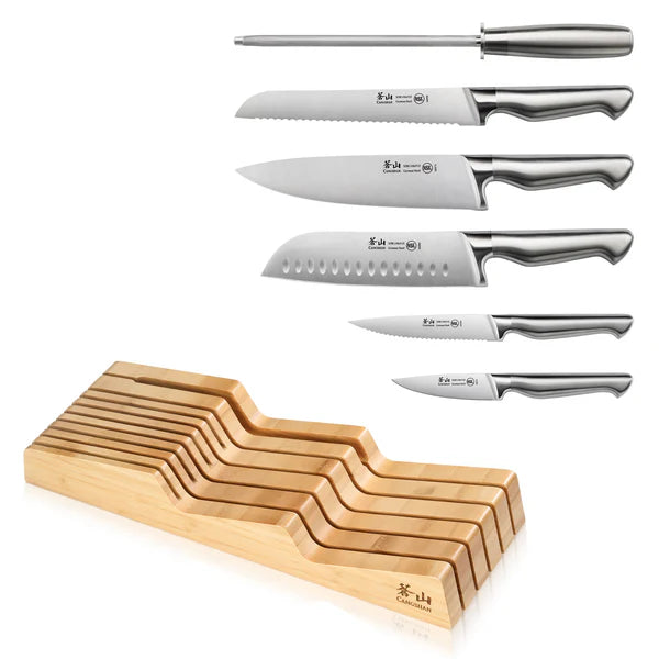 SANFORD 7-Piece German Steel Knife Set – Bamboo In-Drawer Tray