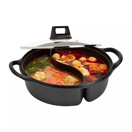 NEW INFUSE 4.4QT Divided Hot Pot – 2-Section Nonstick Cooking Pot with Lid