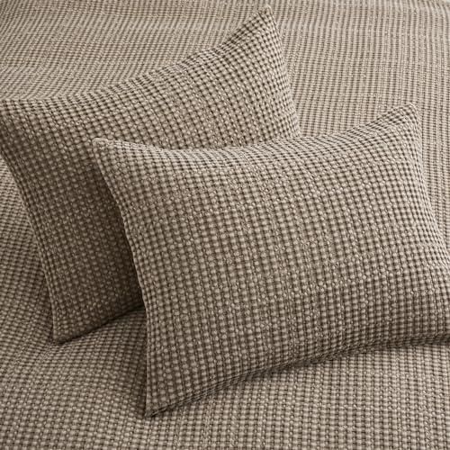 #1  Home Mills Waffle Quilt Set, Brown KING