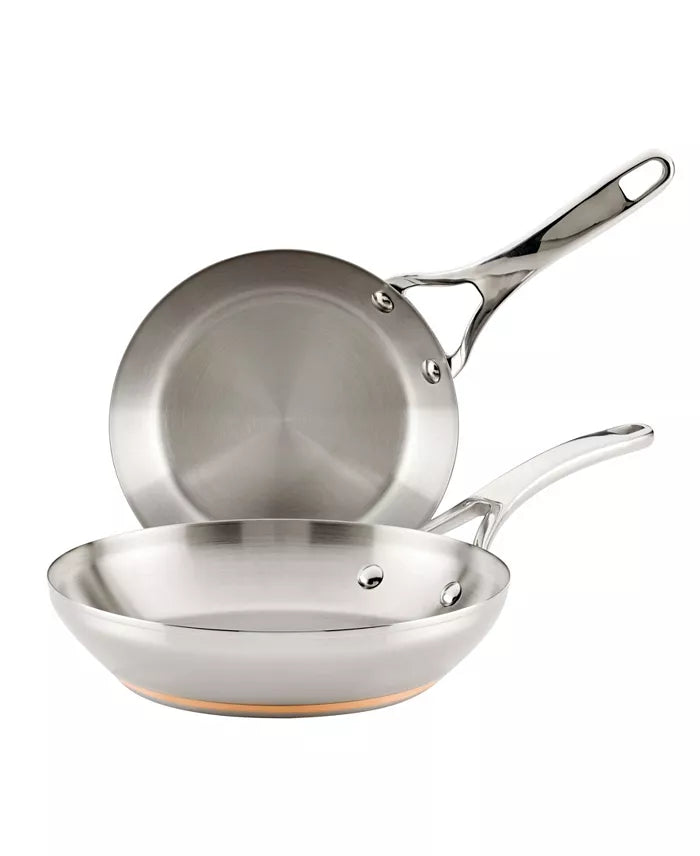 LIKE NEW Anolon Nouvelle Copper 8" & 9.5" Stainless Steel Skillet Set
