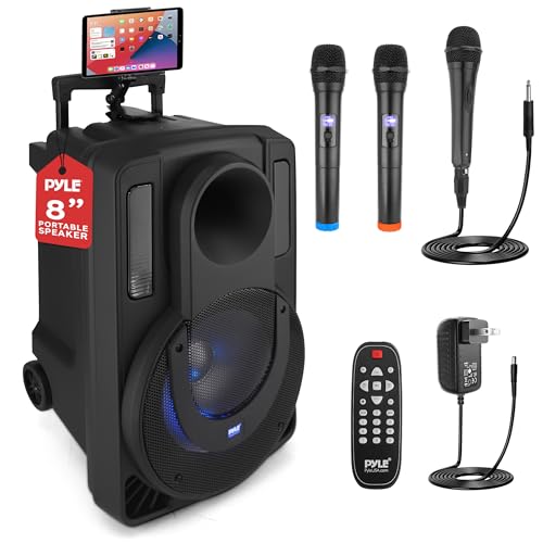 NEW Pyle 8" Bluetooth Portable PA & Karaoke Speaker w/ 2 Wireless Mics – Local Pickup