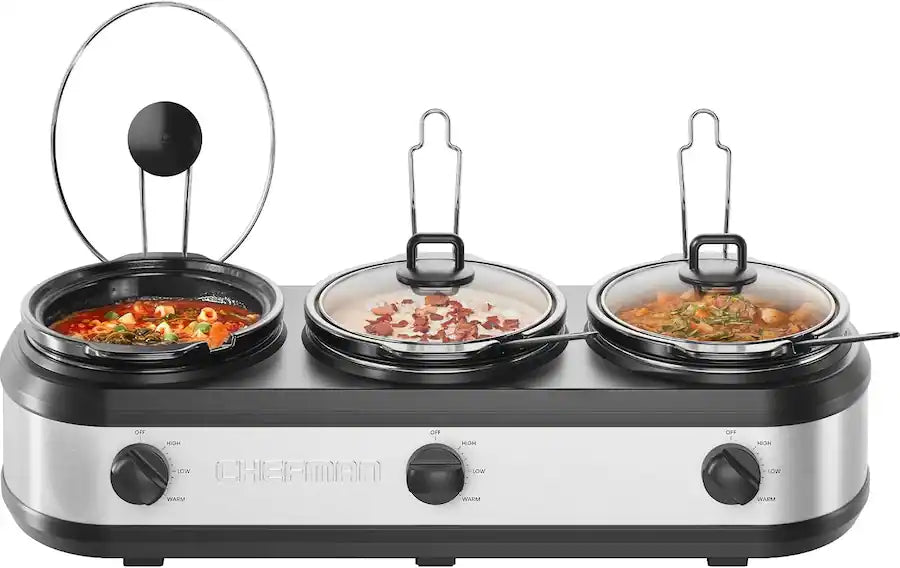 NEW MegaChef Triple Slow Cooker Buffet Server – 3 x 2.5QT Crocks