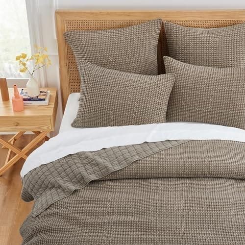 #1  Home Mills Waffle Quilt Set, Brown KING
