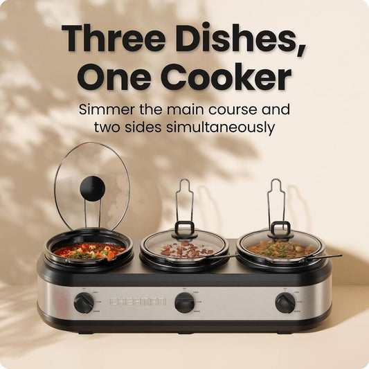 NEW MegaChef Triple Slow Cooker Buffet Server – 3 x 2.5QT Crocks