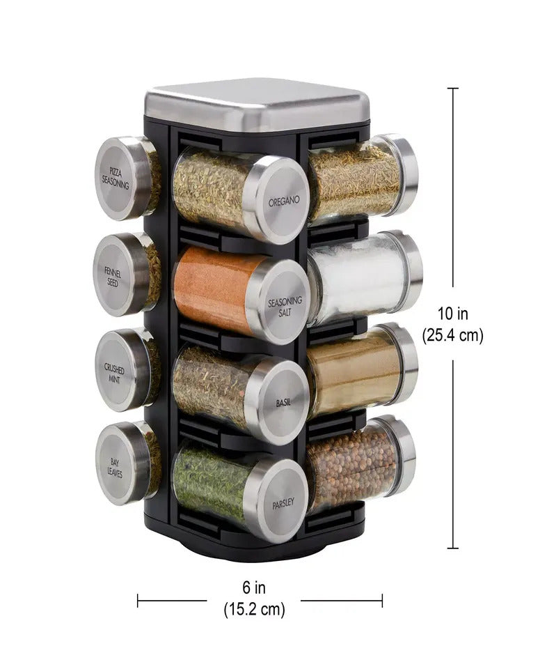 NEW KitchenAid 16-Jar Revolving Spice Rack w/ Prefilled Glass Spice Jars