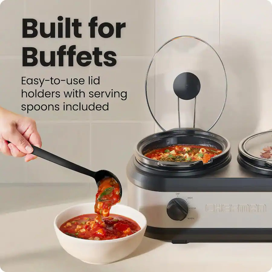 NEW MegaChef Triple Slow Cooker Buffet Server – 3 x 2.5QT Crocks