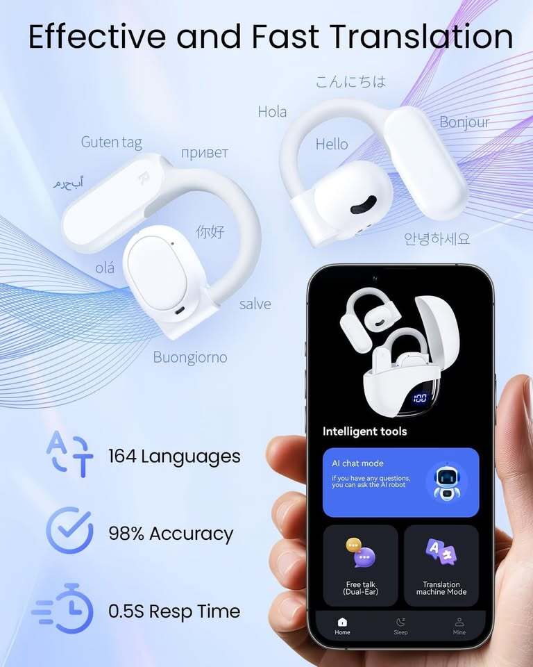 Real-Time Translator Earbuds – 164 Languages Bluetooth