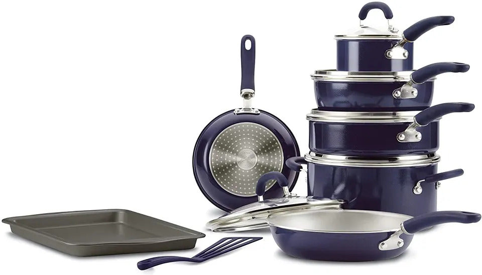 NEW Rachael Ray Create Delicious 13-Piece Nonstick Cookware Set – Purple Shimmer