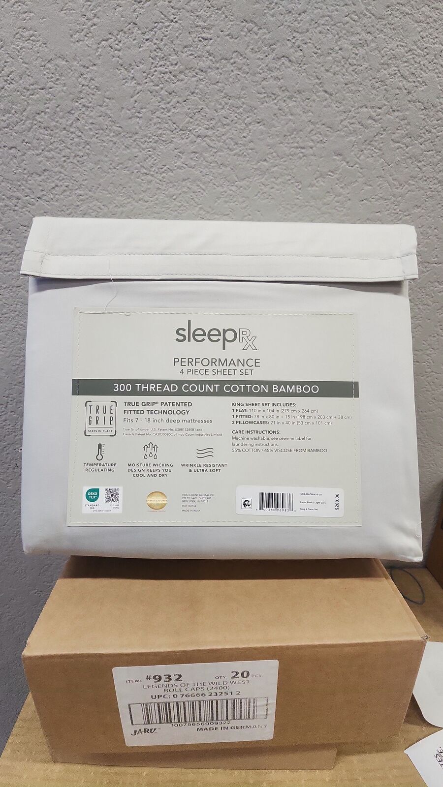 #15 SleepRx 4pc king cotton bamboo  sheet set Light grey