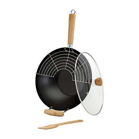 NEW INFUSE 4-Piece 14" Carbon Steel Nonstick Wok Set – Induction Ready