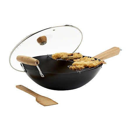 NEW INFUSE 4-Piece 14" Carbon Steel Nonstick Wok Set – Induction Ready