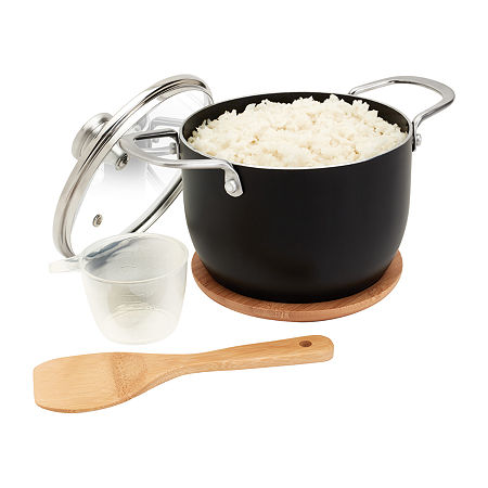 NEW 5-Piece 2QT Nonstick Aluminum Rice Cooker Set w/ Glass Lid & Trivet