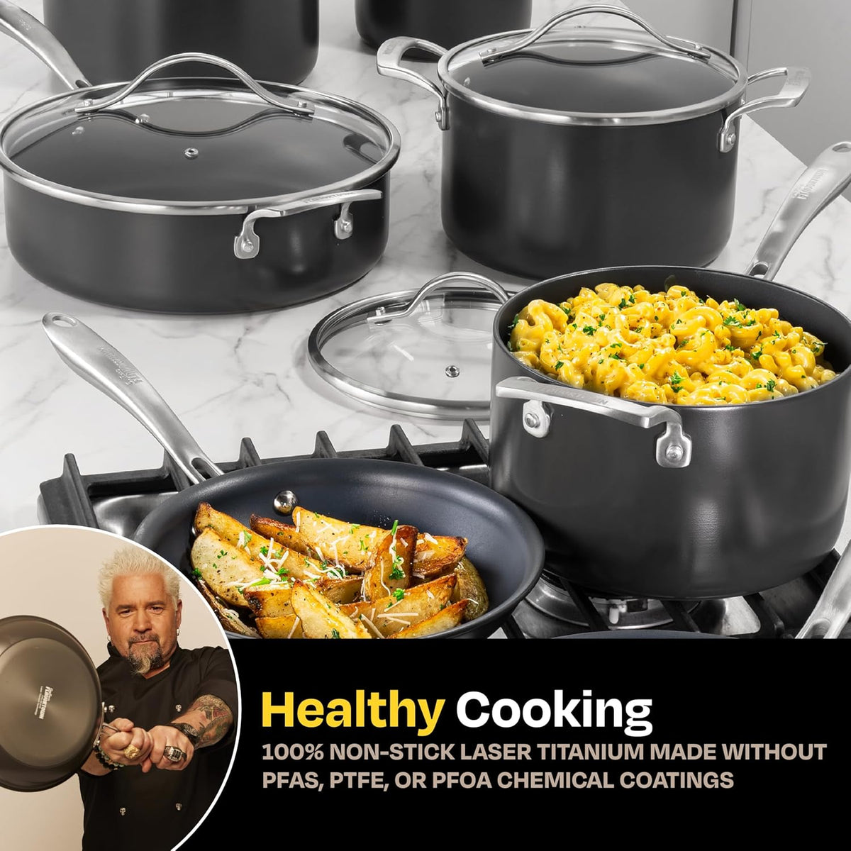 NEW Guy Fieri Flavortown 10-Piece Nonstick Cookware Set – Laser Titanium