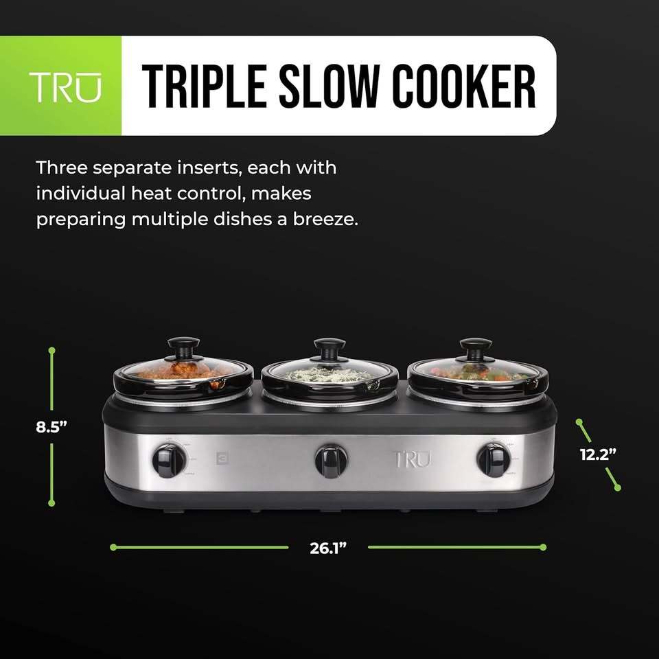 MegaChef Triple Slow Cooker Buffet Server – 3 x 2.5QT – Brand New