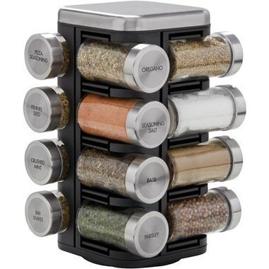 NEW KitchenAid 16-Jar Revolving Spice Rack w/ Prefilled Glass Spice Jars