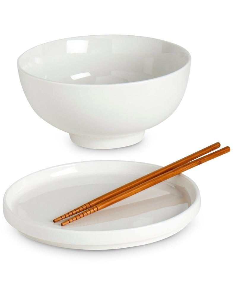 NEW Infuse Ceramic Ramen Bowl Set w/ Chopsticks – Missing 1 Lid/Plate