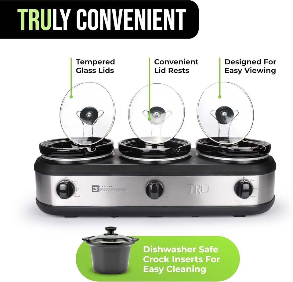MegaChef Triple Slow Cooker Buffet Server – 3 x 2.5QT – Brand New