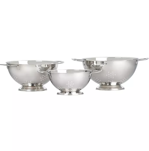 LIKE NEW Le Creuset 3-Piece Stainless Steel Colander Set – Open Box.