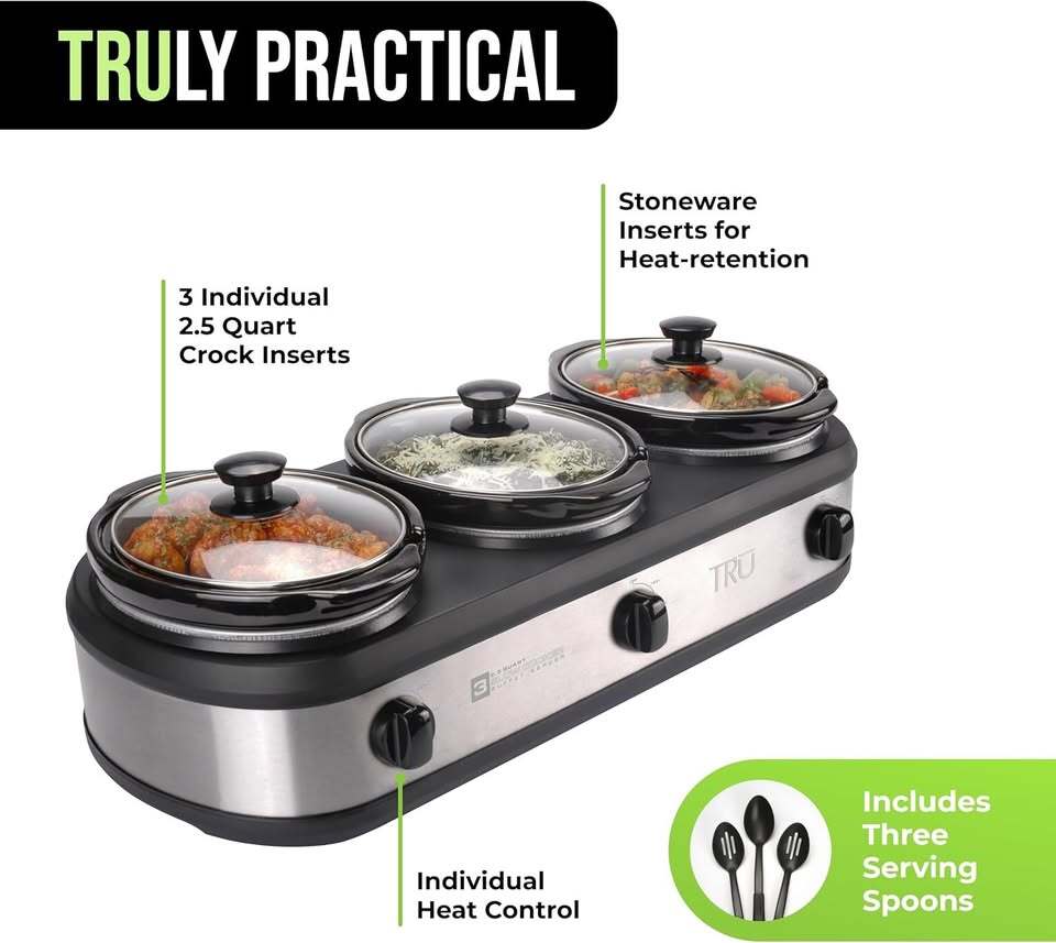 MegaChef Triple Slow Cooker Buffet Server – 3 x 2.5QT – Brand New