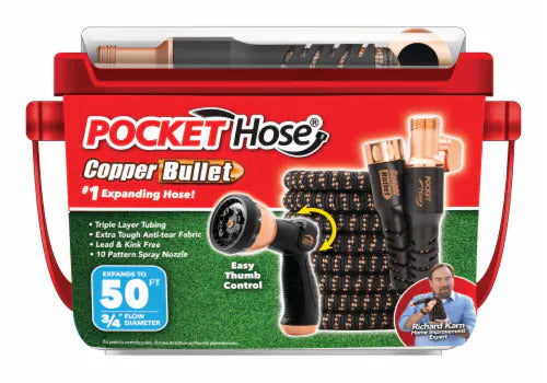 NEW Pocket Hose Copper Bullet 50FT Expandable Garden Hose w/ 10-Pattern Nozzle