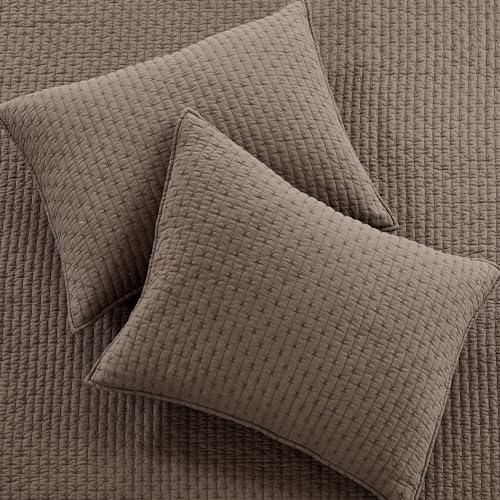 #8 Levtex Home Cross Stitch Quilt Set, Brown KING