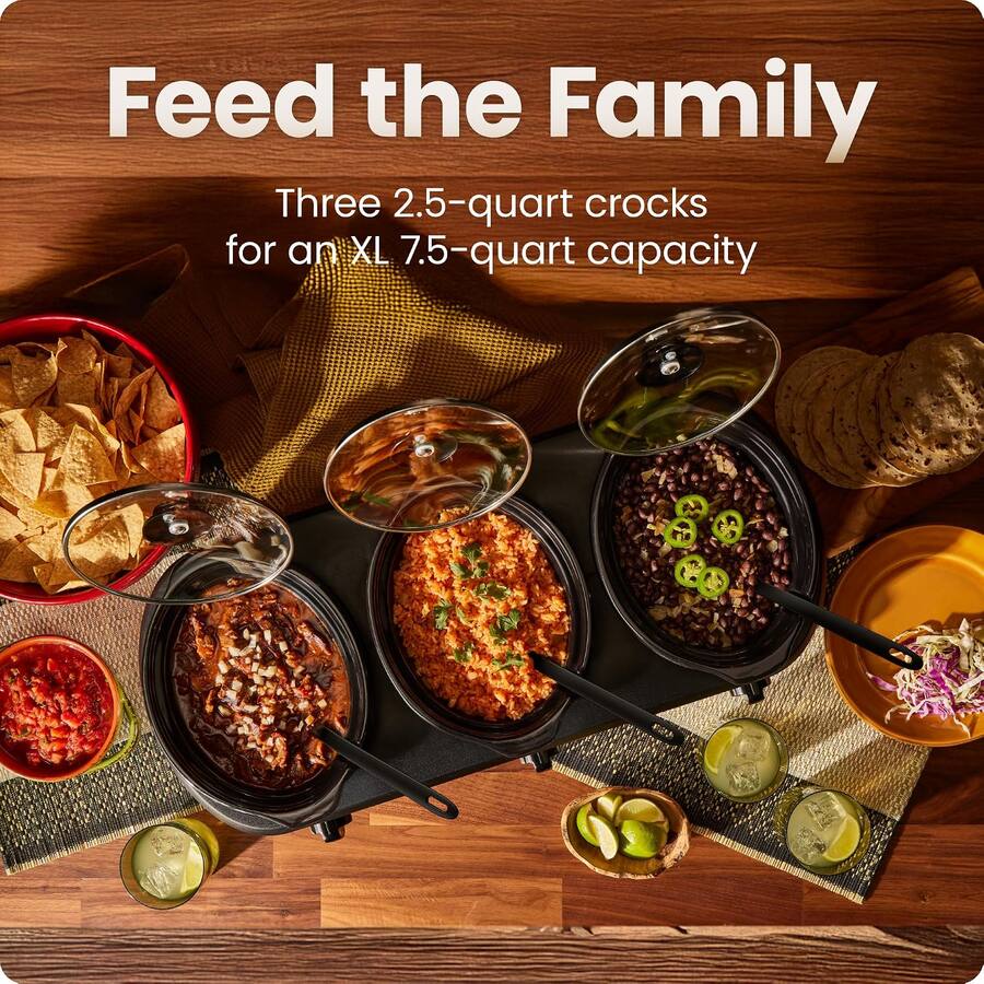 NEW MegaChef Triple Slow Cooker Buffet Server – 3 x 2.5QT Crocks