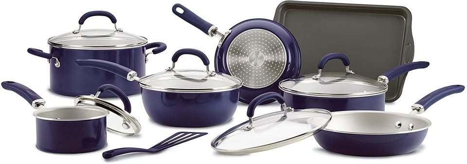 NEW Rachael Ray Create Delicious 13-Piece Nonstick Cookware Set – Purple Shimmer