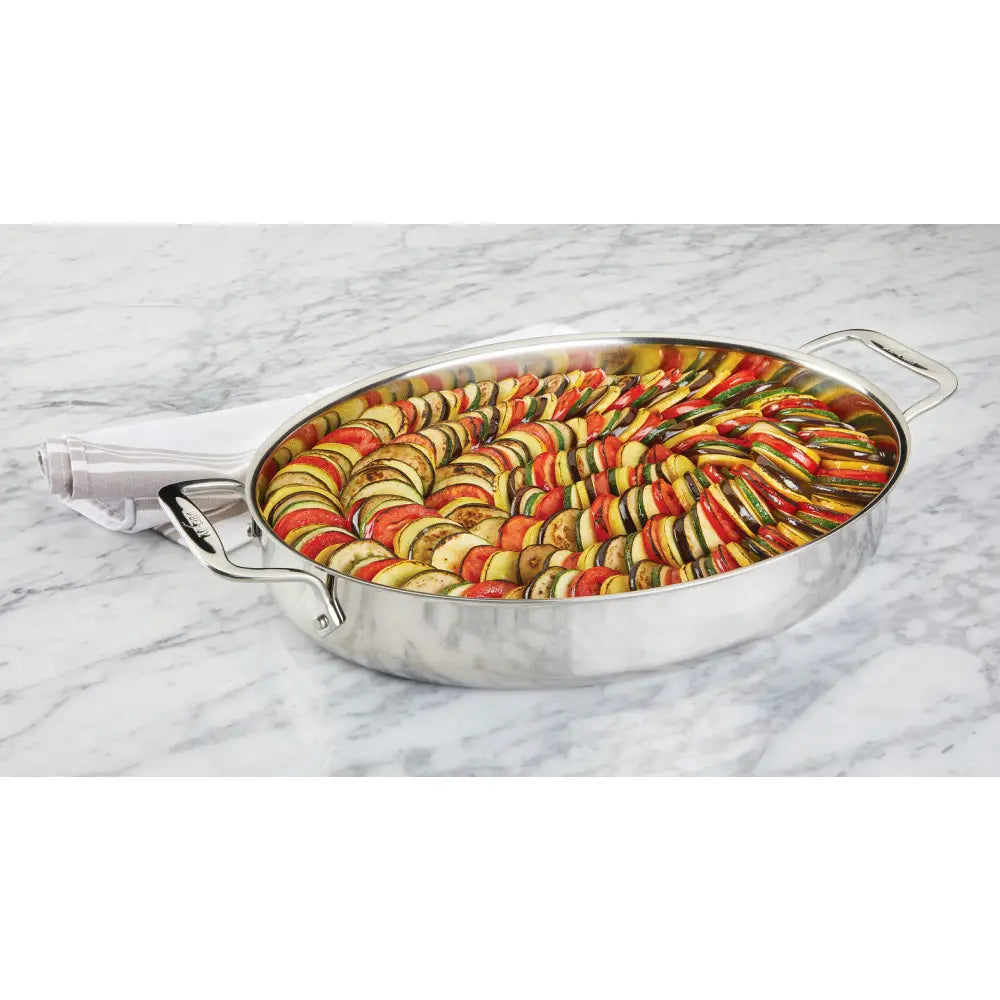 All-Clad 15" Stainless Steel Oval Baker – 3-Piece Set with Red Pot Holders – Local Pickup