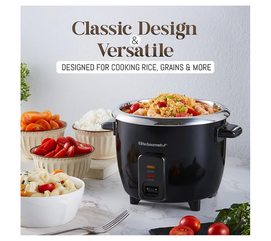 NEW Elite Gourmet 6-Cup Rice Cooker – Stainless Steel Inner Pot & Steamer.