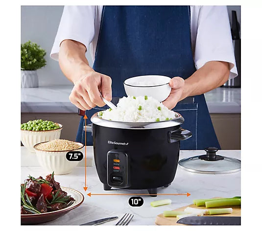 NEW Elite Gourmet 6-Cup Rice Cooker – Stainless Steel Inner Pot & Steamer.