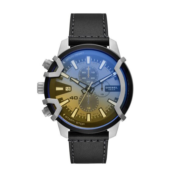 NWT  DIESEL Men's Diesel Griffed Chronograph Black Leather Watch 48mm