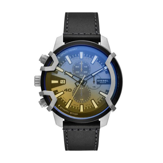 NWT  DIESEL Men's Diesel Griffed Chronograph Black Leather Watch 48mm
