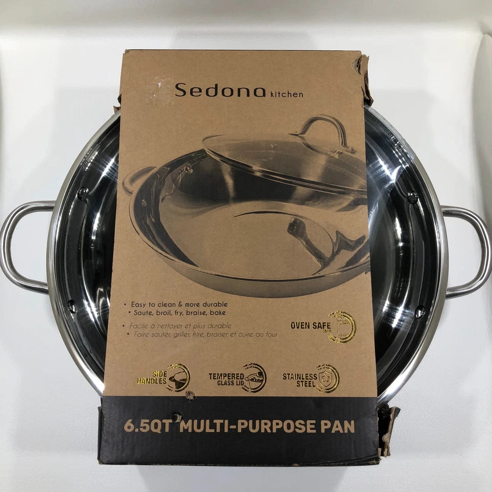 Sedona Kitchen 6.5-Qt Stainless Steel Multipurpose Pan with Glass Lid – Induction – Local Pickup